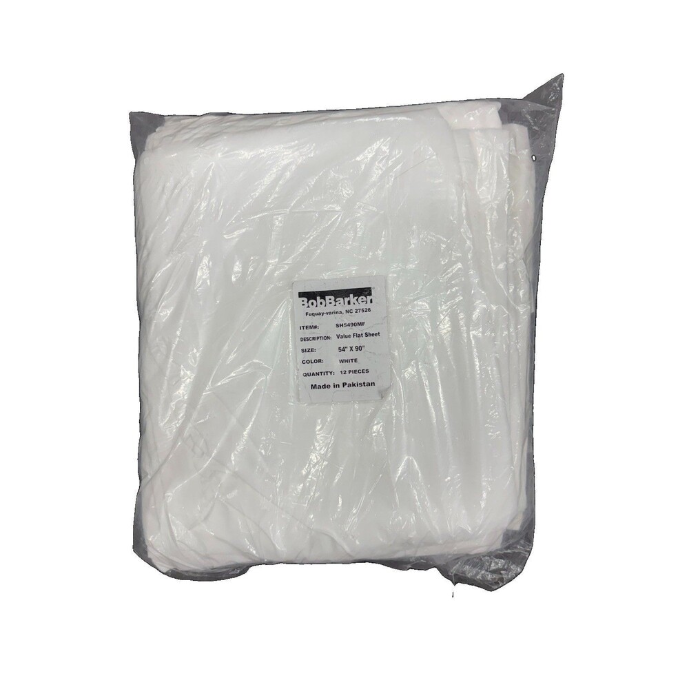 (A2) Bob Barker SH5490MF Value Flat Sheets 54” x 90” White 12 Pack Case NEW